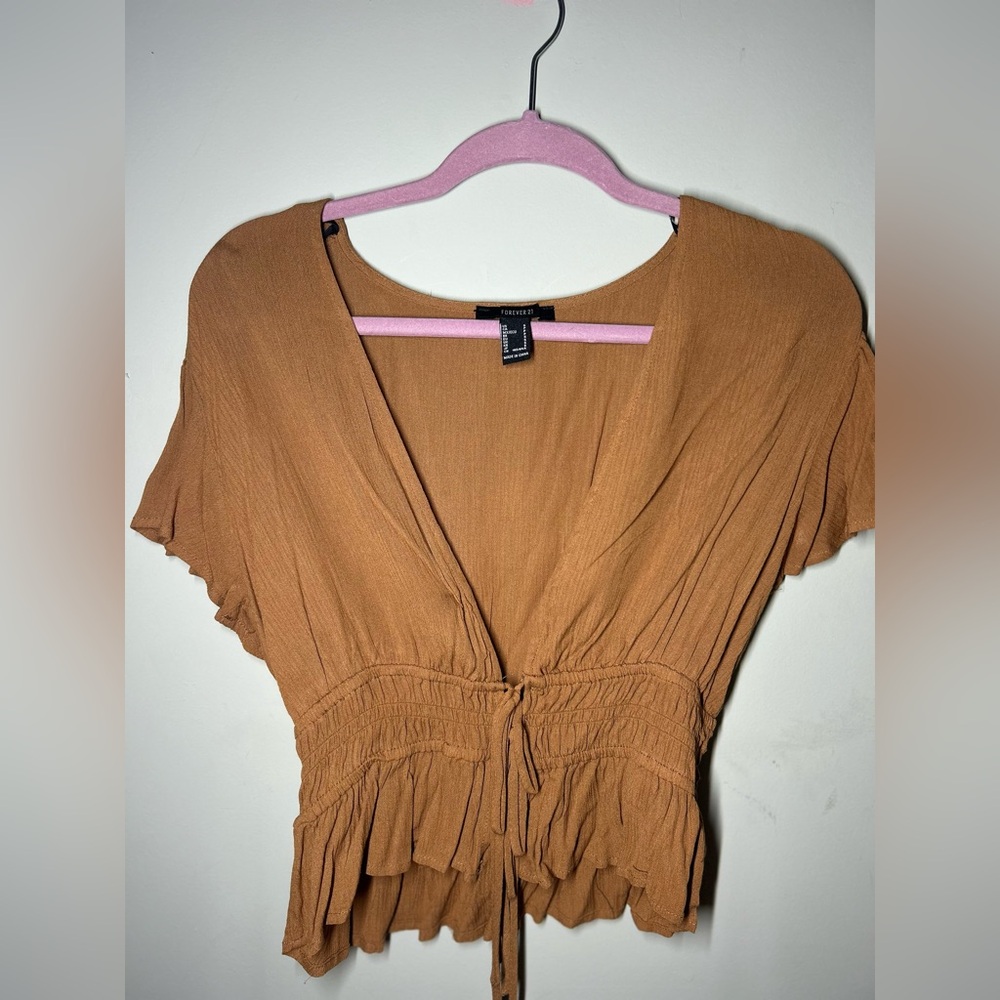 Forever 21 Brown V-Neck Blouse